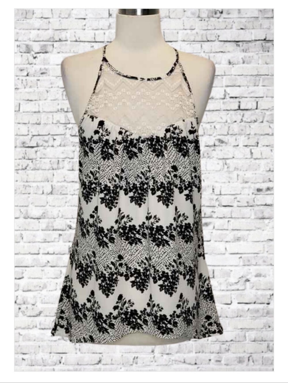 NWOT Candie's Black & White Lace Halter Camisole Size L